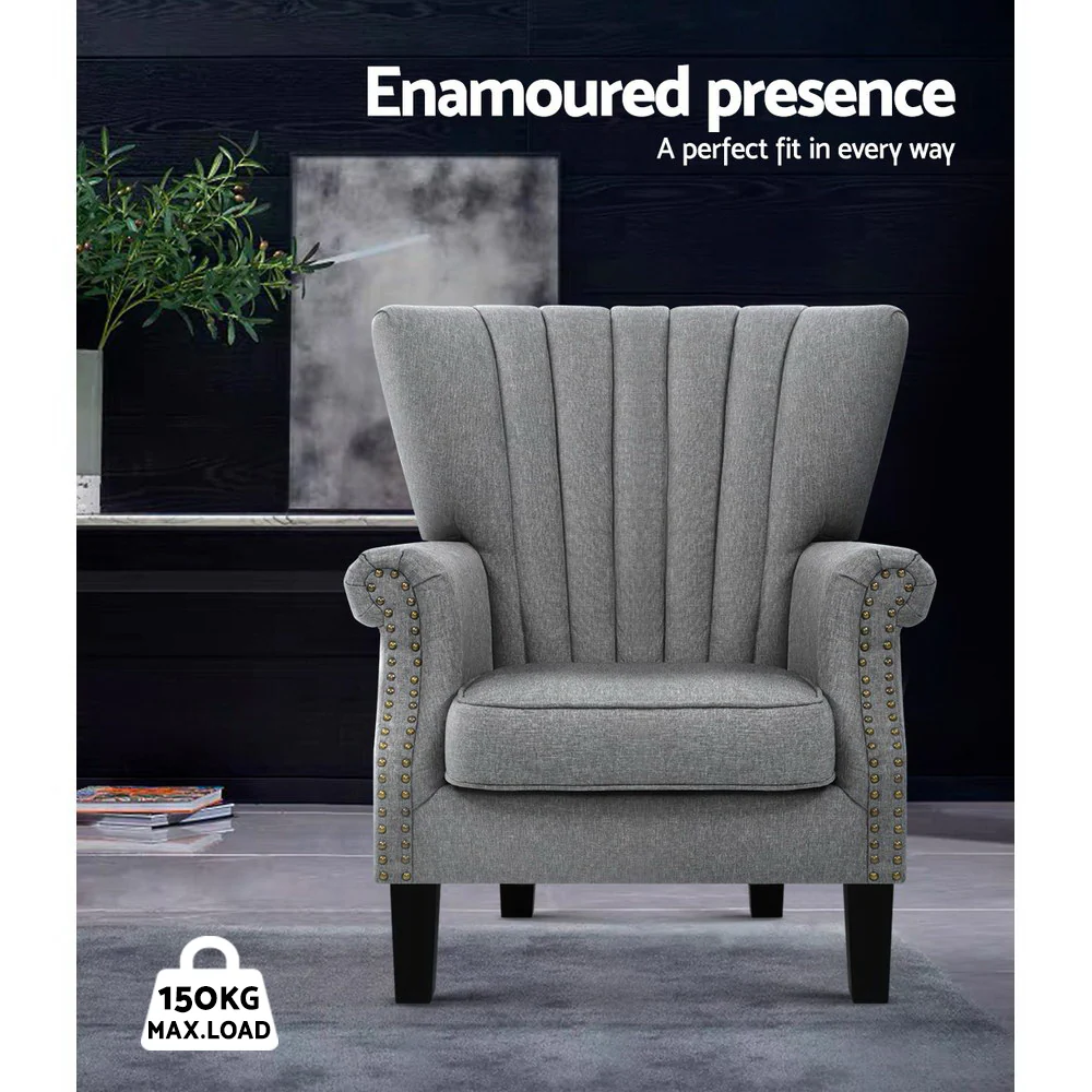 Artiss Armchair Wingback Grey Andrew - Image 4