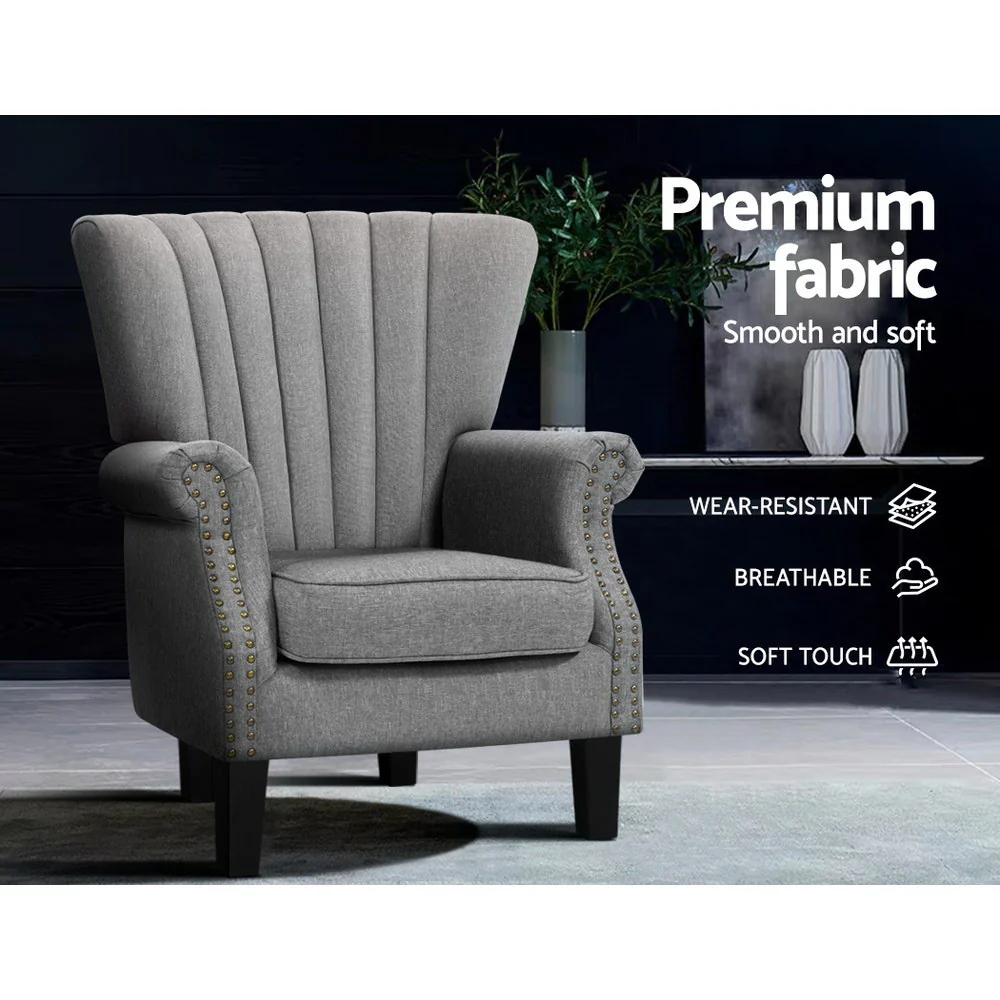 Artiss Armchair Wingback Grey Andrew - Image 5