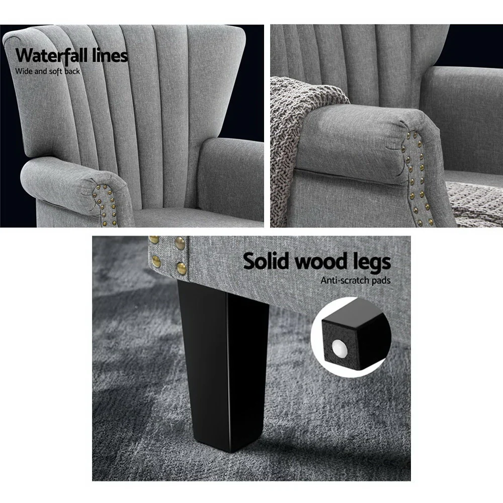 Artiss Armchair Wingback Grey Andrew - Image 6