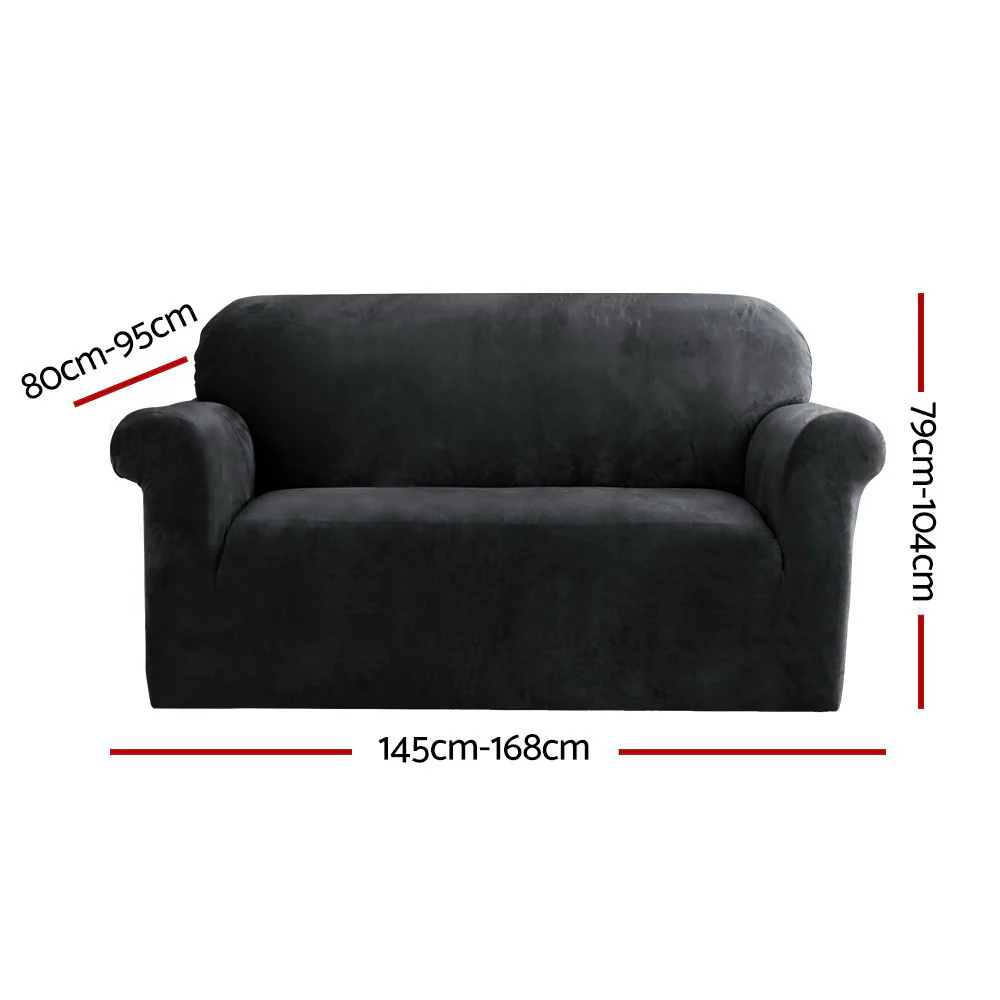 Artiss Sofa Cover Couch Covers 2 Seater Velvet Black - Image 2