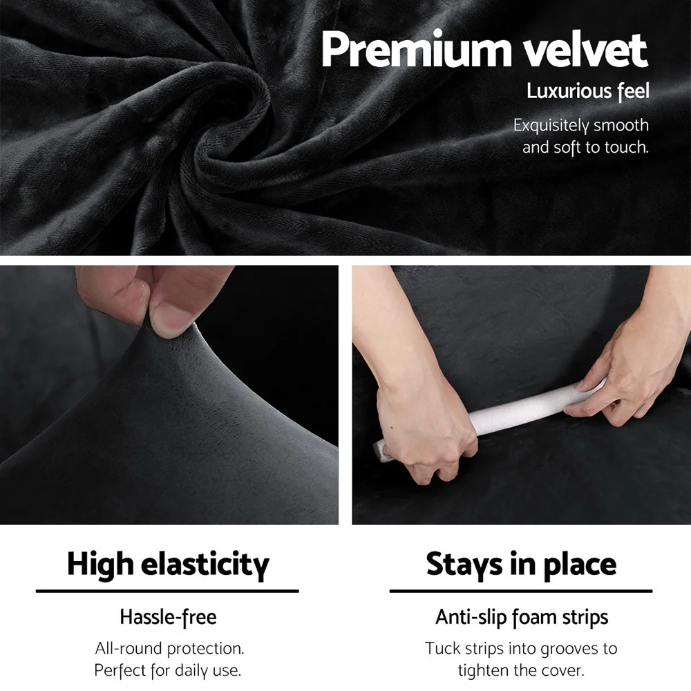 Artiss Sofa Cover Couch Covers 2 Seater Velvet Black - Image 3