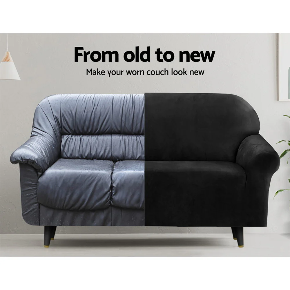 Artiss Sofa Cover Couch Covers 2 Seater Velvet Black - Image 4