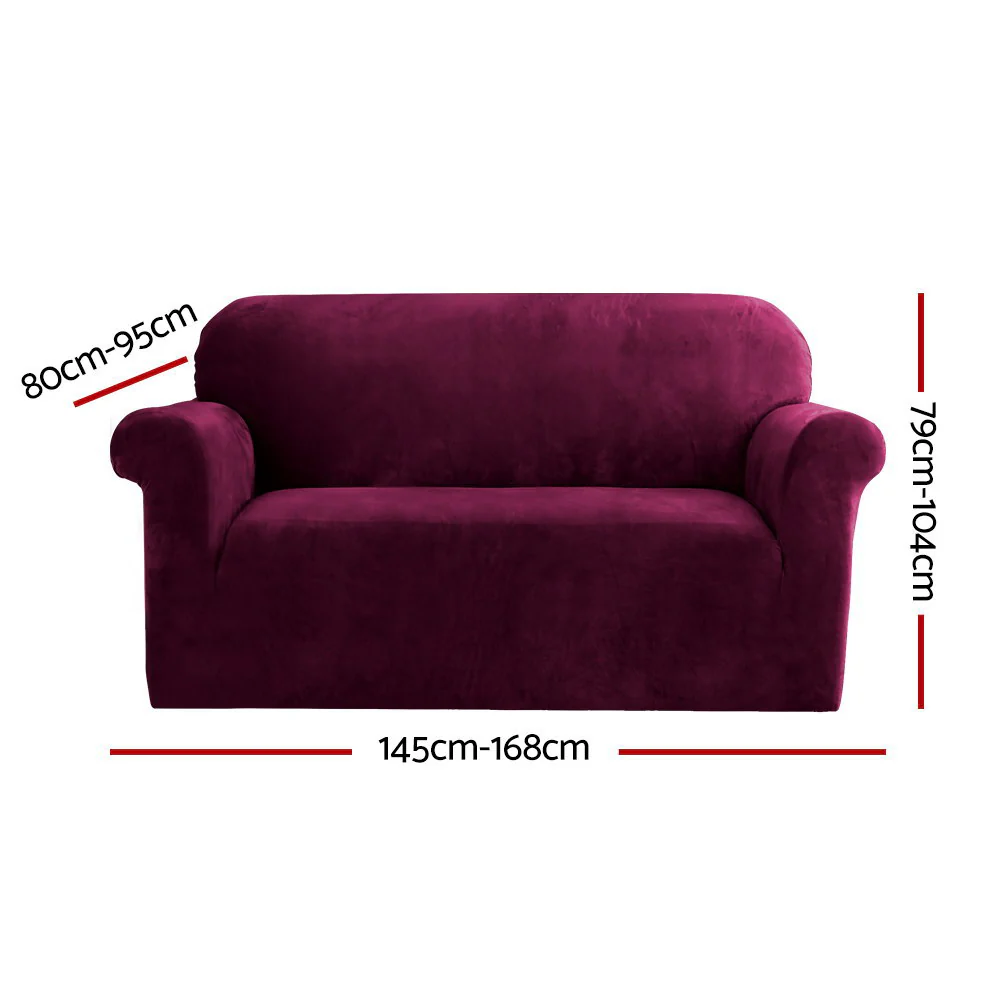 Artiss Sofa Cover Couch Covers 2 Seater Velvet Ruby Red - Image 2