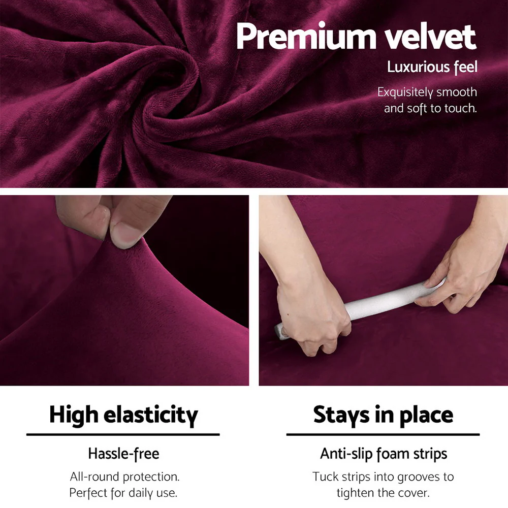 Artiss Sofa Cover Couch Covers 2 Seater Velvet Ruby Red - Image 3
