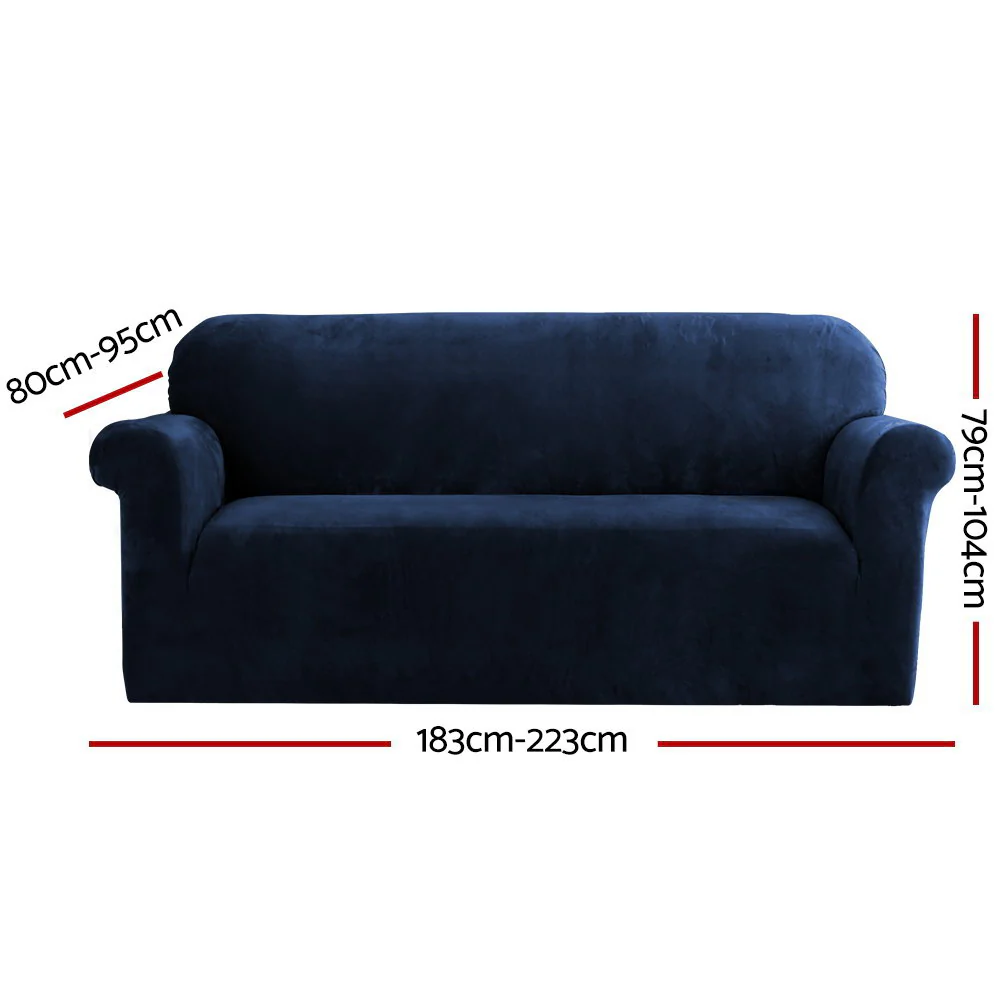Artiss Sofa Cover Couch Covers 3 Seater Velvet Sapphire - Image 2