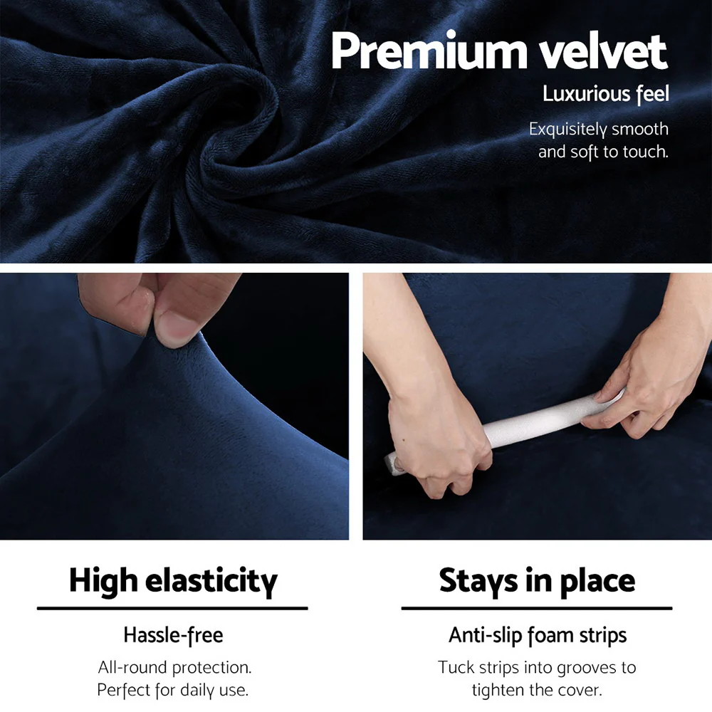 Artiss Sofa Cover Couch Covers 3 Seater Velvet Sapphire - Image 3