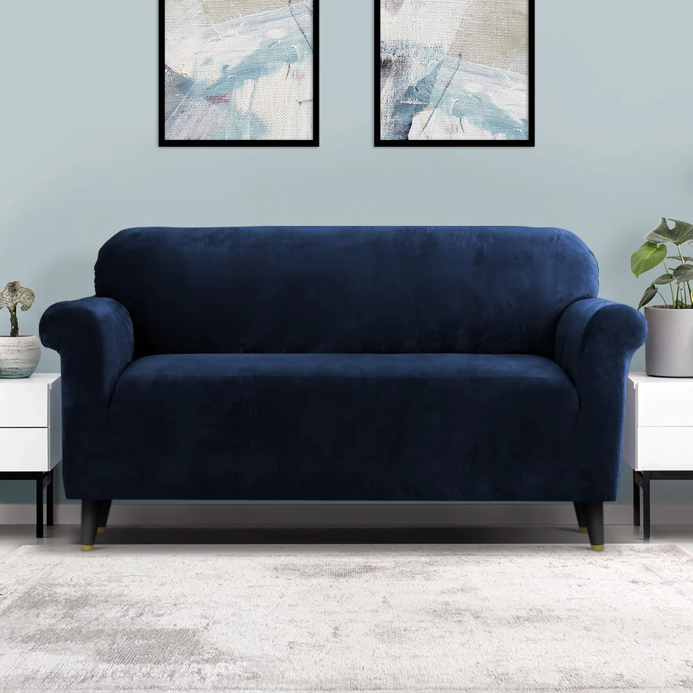Artiss Sofa Cover Couch Covers 3 Seater Velvet Sapphire - Image 8