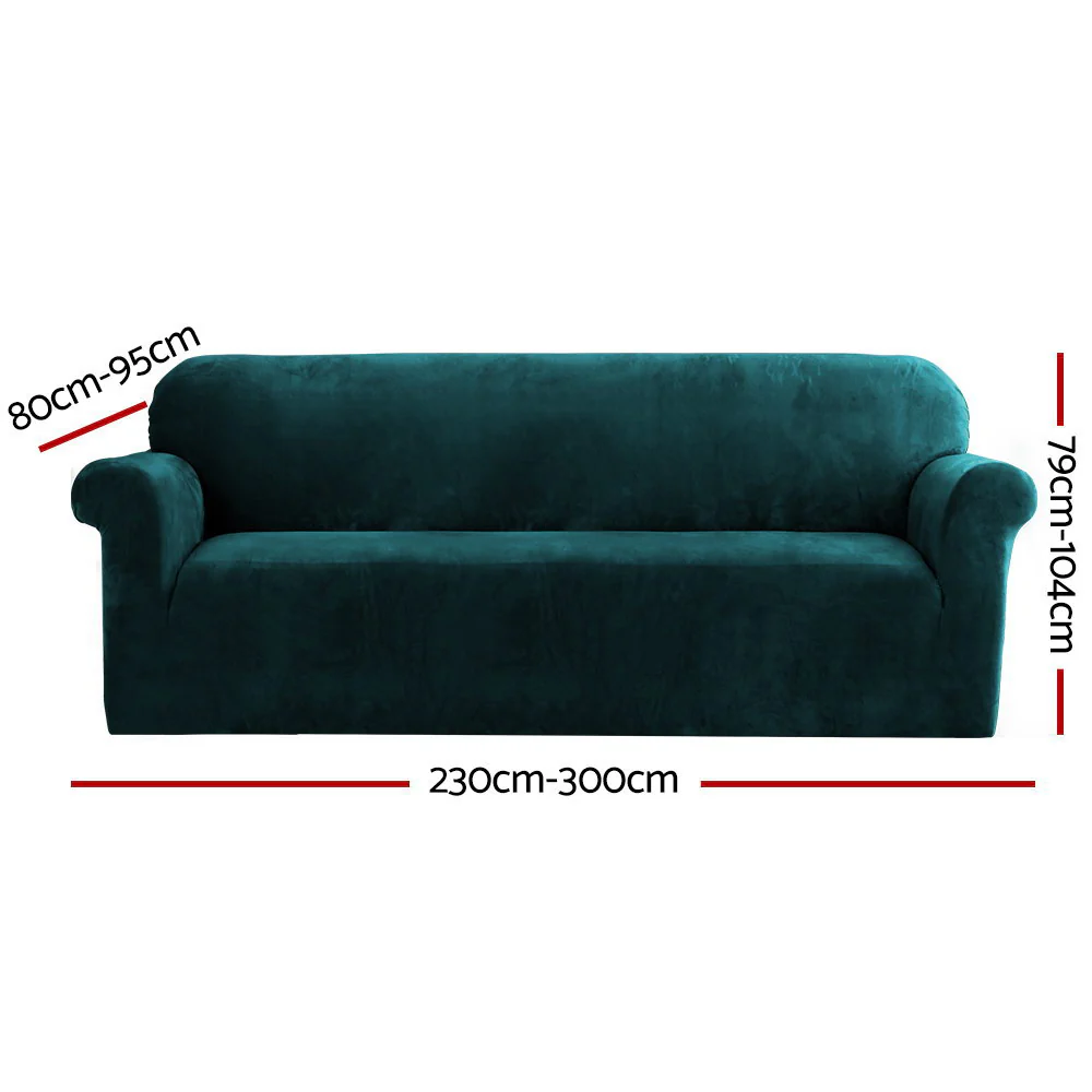 Artiss Sofa Cover Couch Covers 4 Seater Velvet Agate Green - Image 2