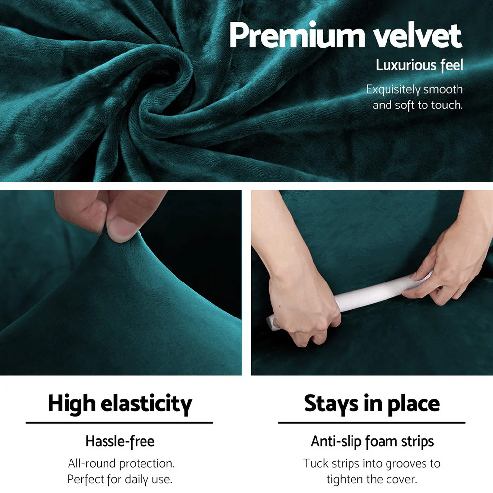 Artiss Sofa Cover Couch Covers 4 Seater Velvet Agate Green - Image 3