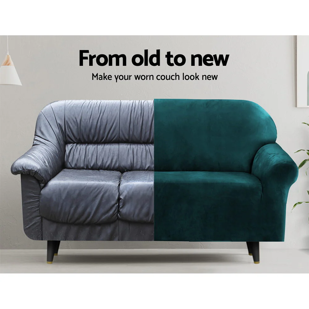 Artiss Sofa Cover Couch Covers 4 Seater Velvet Agate Green - Image 4