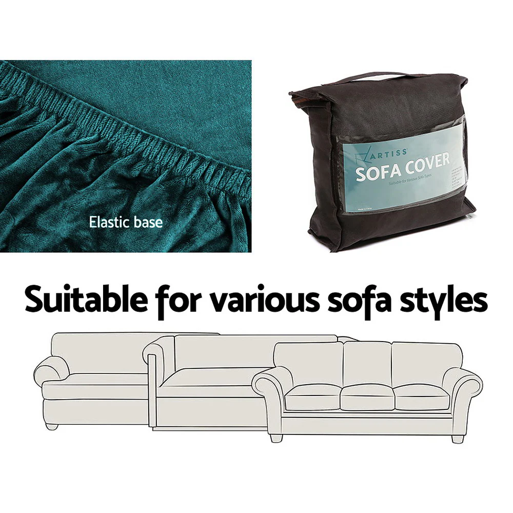 Artiss Sofa Cover Couch Covers 4 Seater Velvet Agate Green - Image 5