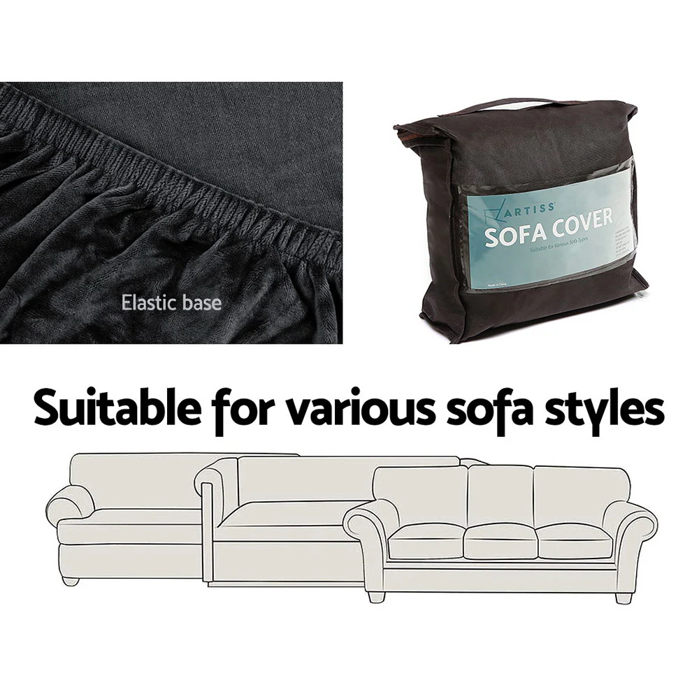 Artiss Sofa Cover Couch Covers 4 Seater Velvet Black - Image 5