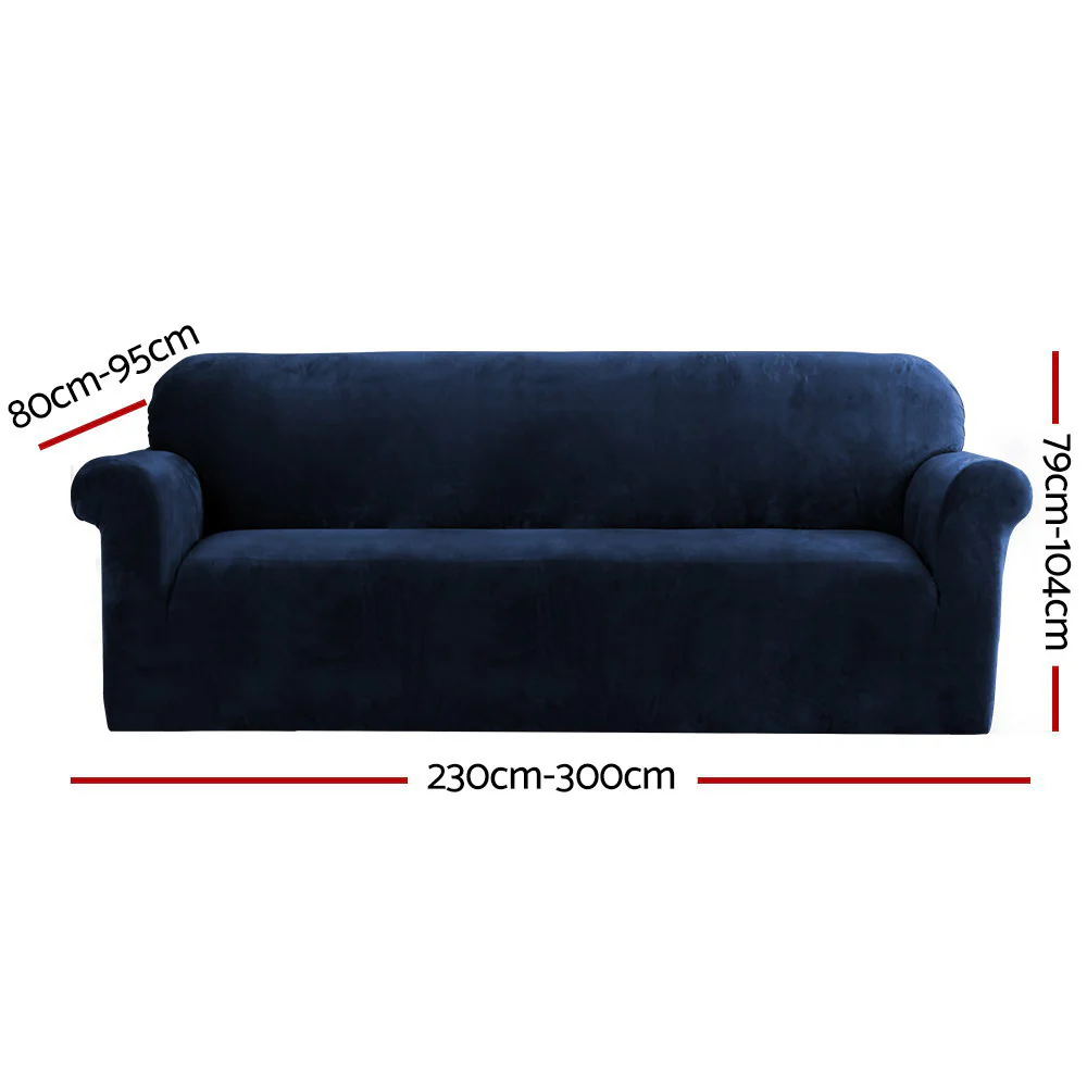 Artiss Sofa Cover Couch Covers 4 Seater Velvet Sapphire - Image 2