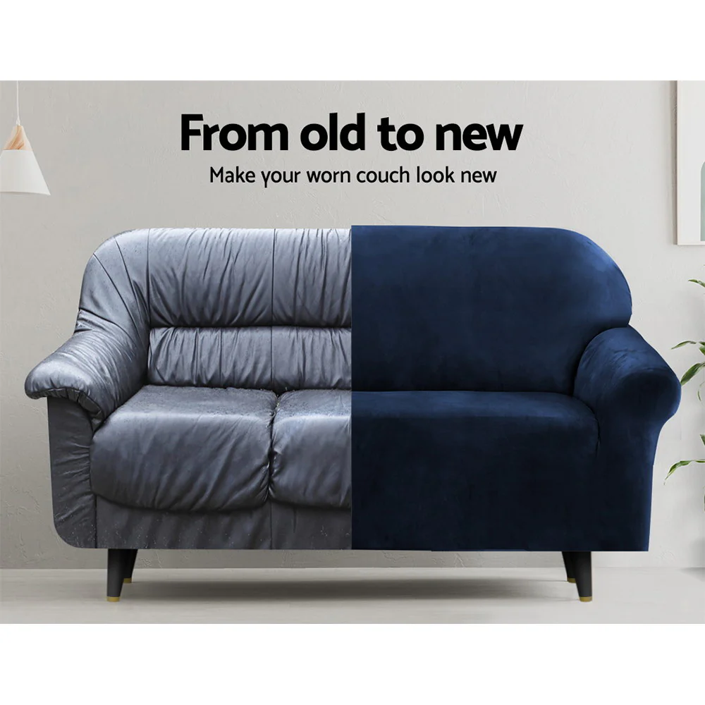 Artiss Sofa Cover Couch Covers 4 Seater Velvet Sapphire - Image 4