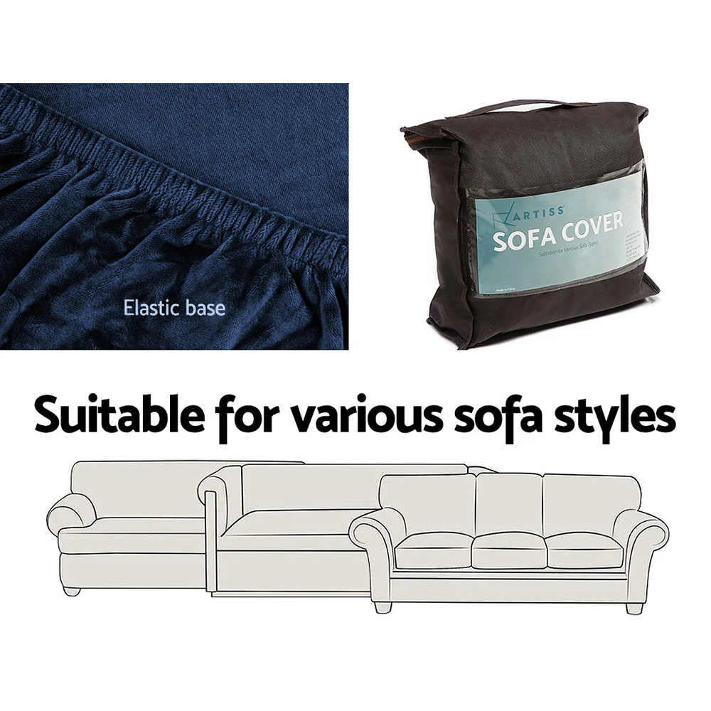 Artiss Sofa Cover Couch Covers 4 Seater Velvet Sapphire - Image 5