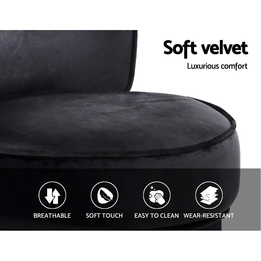 Artiss Vanity Stool Velvet Black Abella - Image 7