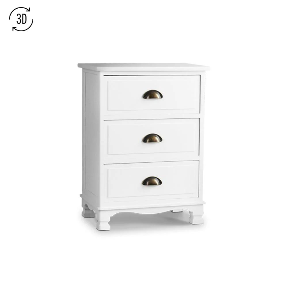 Artiss Bedside Table 3 Drawers Vintage - THYME White