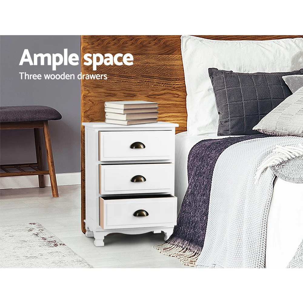 Artiss Bedside Table 3 Drawers Vintage - THYME White - Image 6
