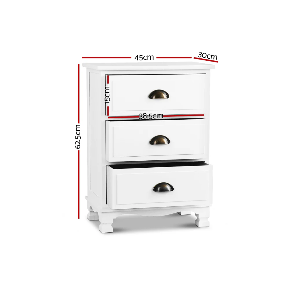 Artiss Bedside Table 3 Drawers Vintage - THYME White - Image 8