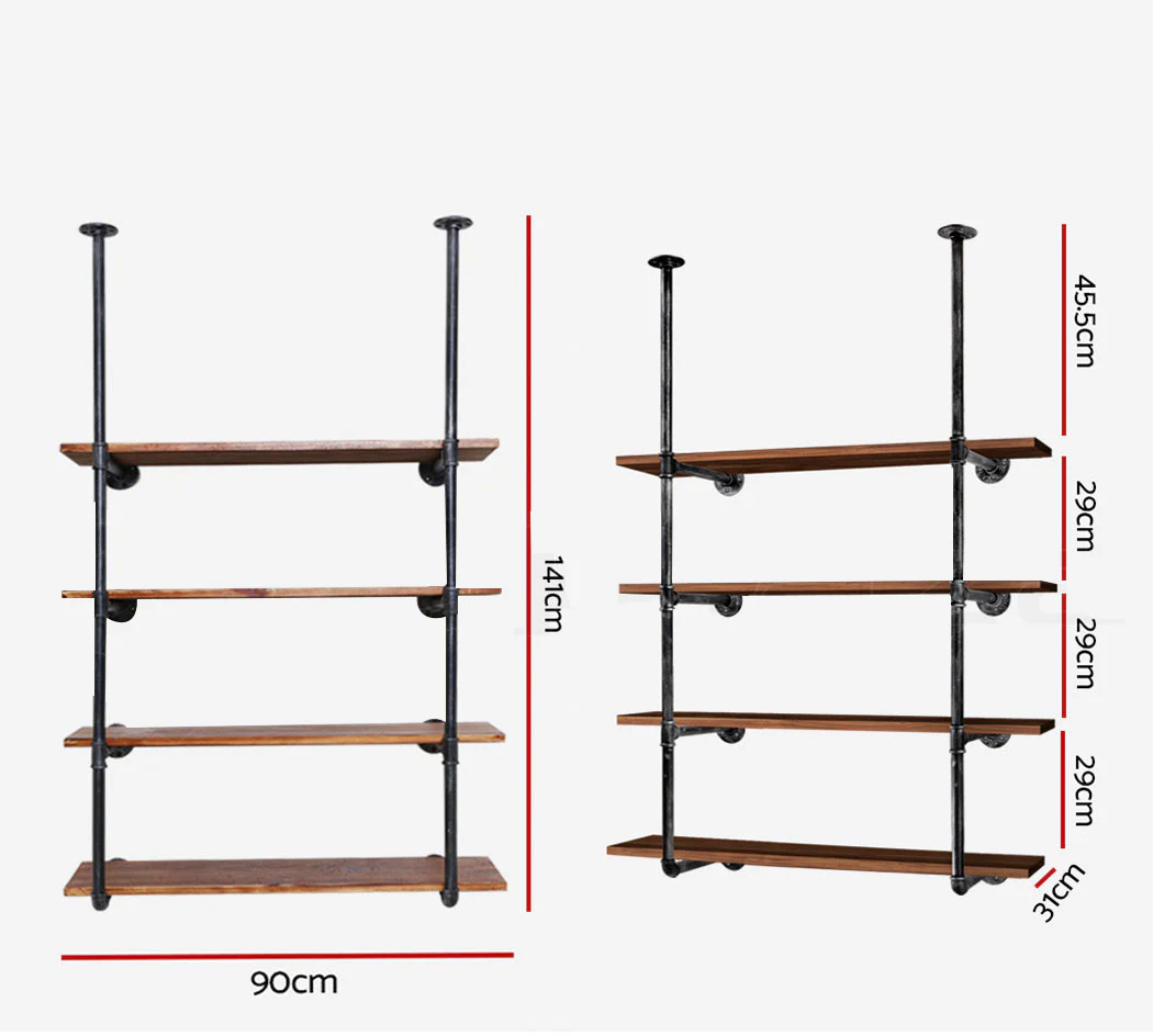 Artiss Bookshelf DIY Pipe Shelf 4 Tiers - INGE - Image 2