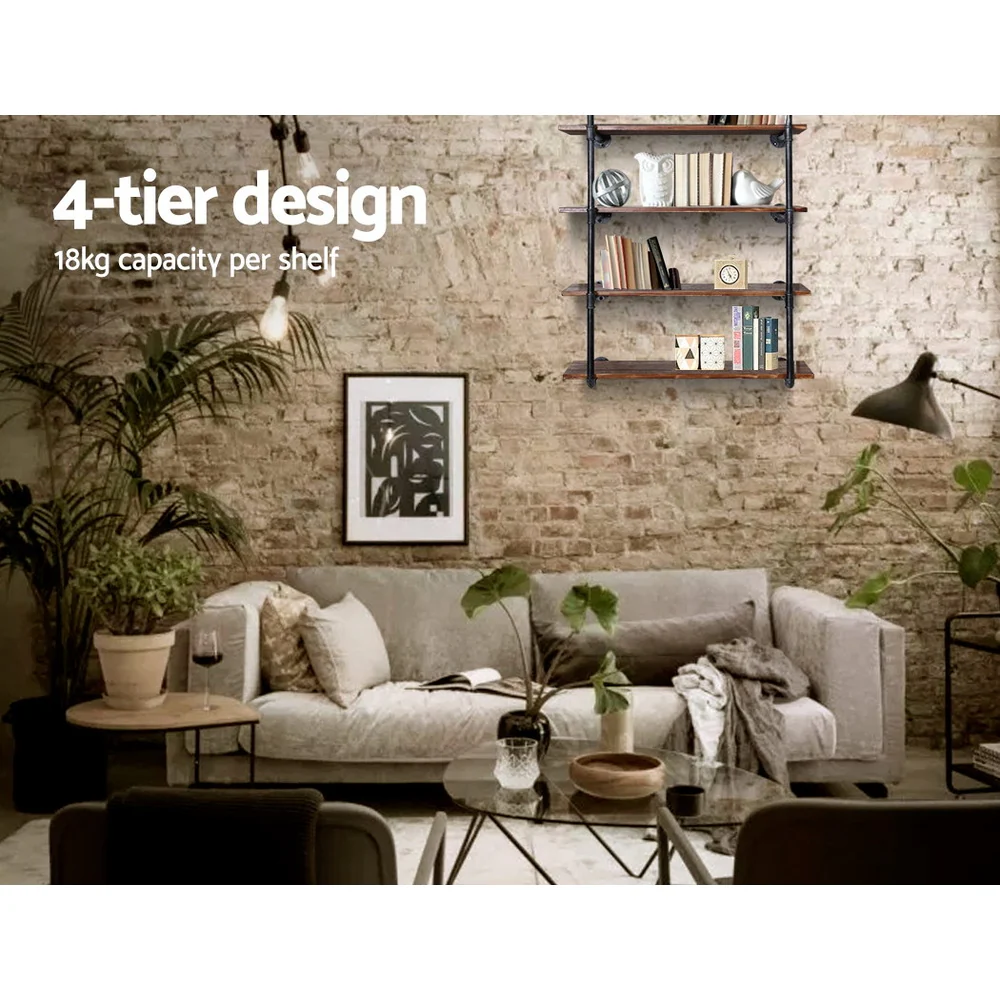 Artiss Bookshelf DIY Pipe Shelf 4 Tiers - INGE - Image 6
