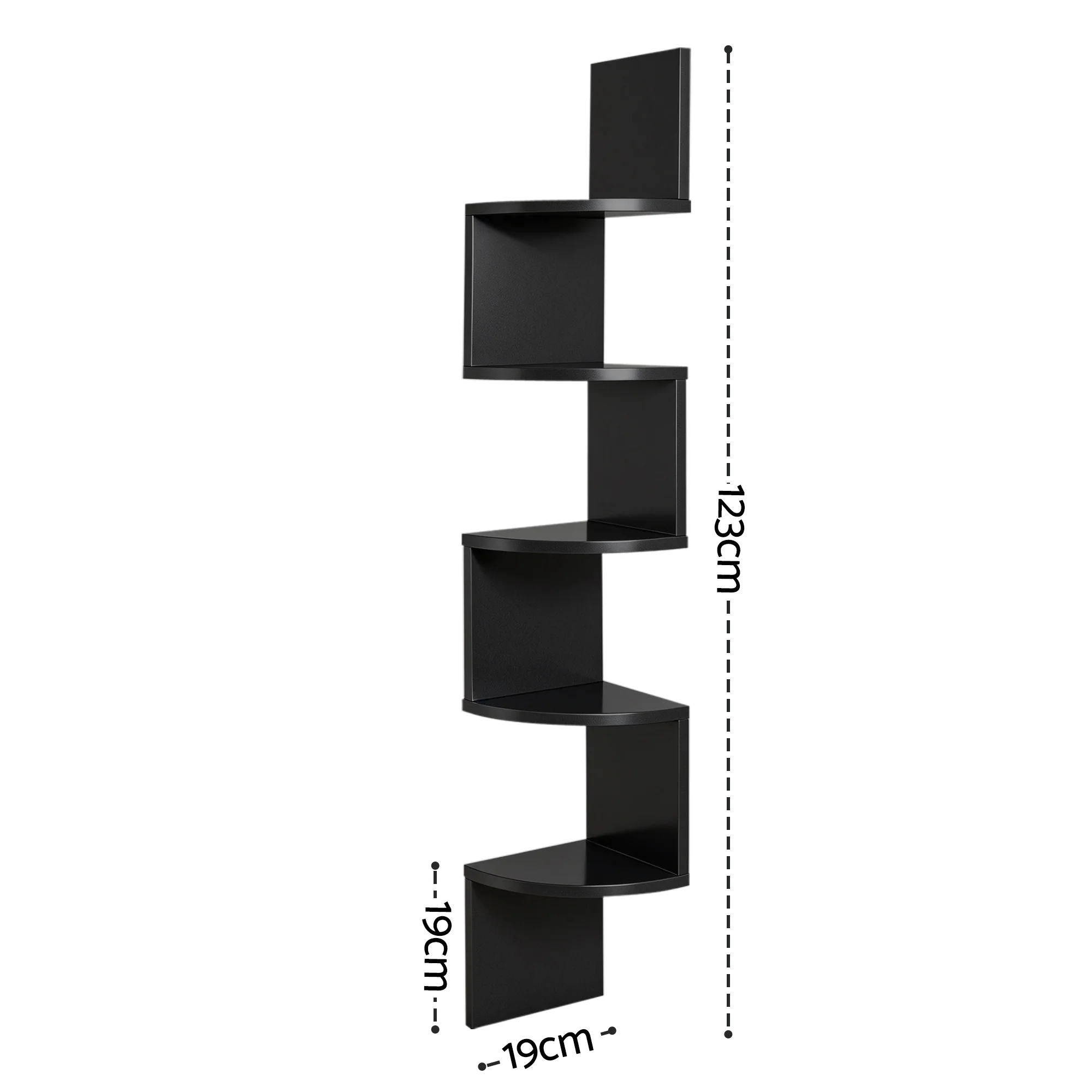 Artiss Wall Shelf Bookshelf Corner Floating 5-Tier Black - Image 2