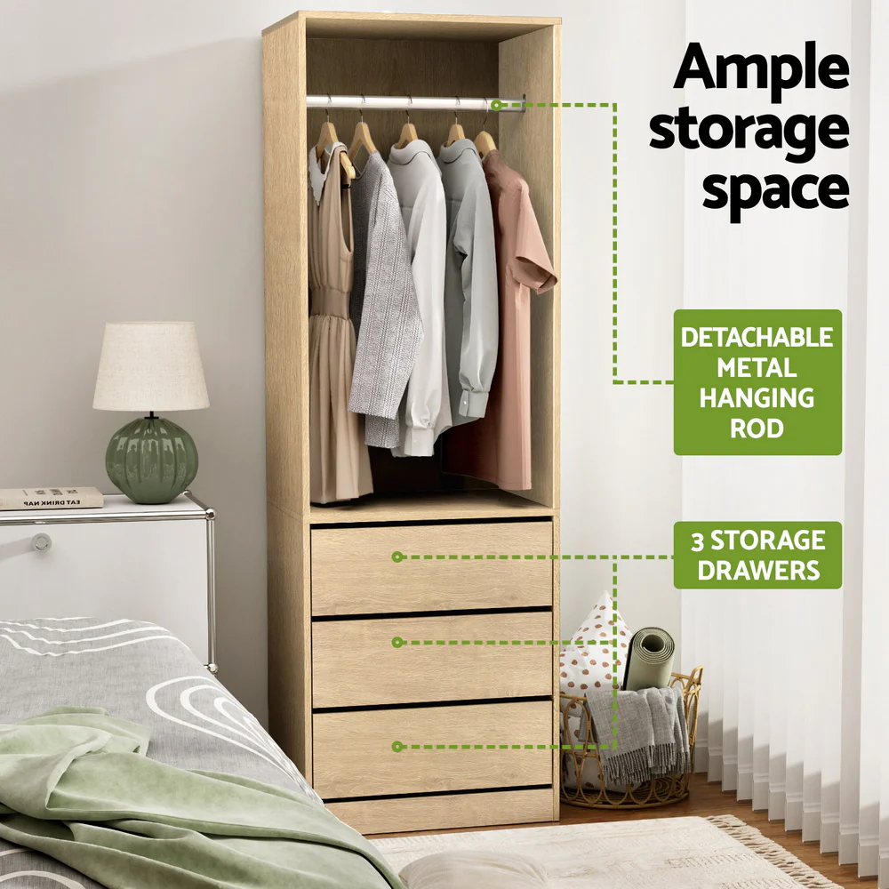Artiss Wardrobe Clothes Closet Storage Organizer Pine - Image 4
