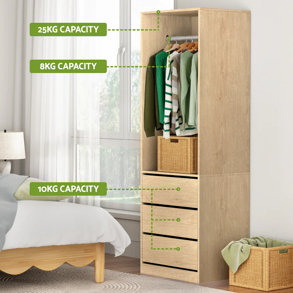 Artiss Wardrobe Clothes Closet Storage Organizer Pine - Image 5