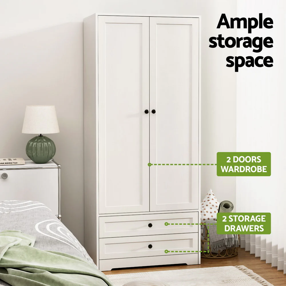 Artiss Wardrobe Clothes Closet Storage Organizer with 2 Doors White - Image 5
