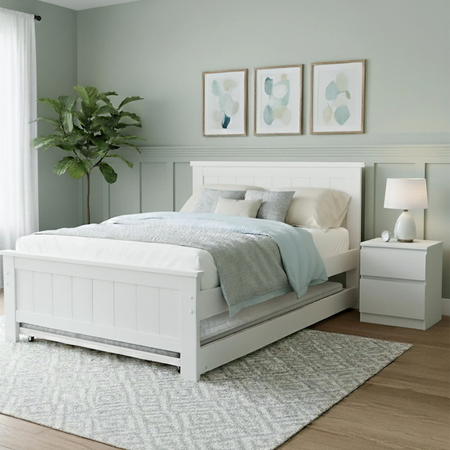 Artiss White King Single Bed Frame and Bedside Table - Image 7