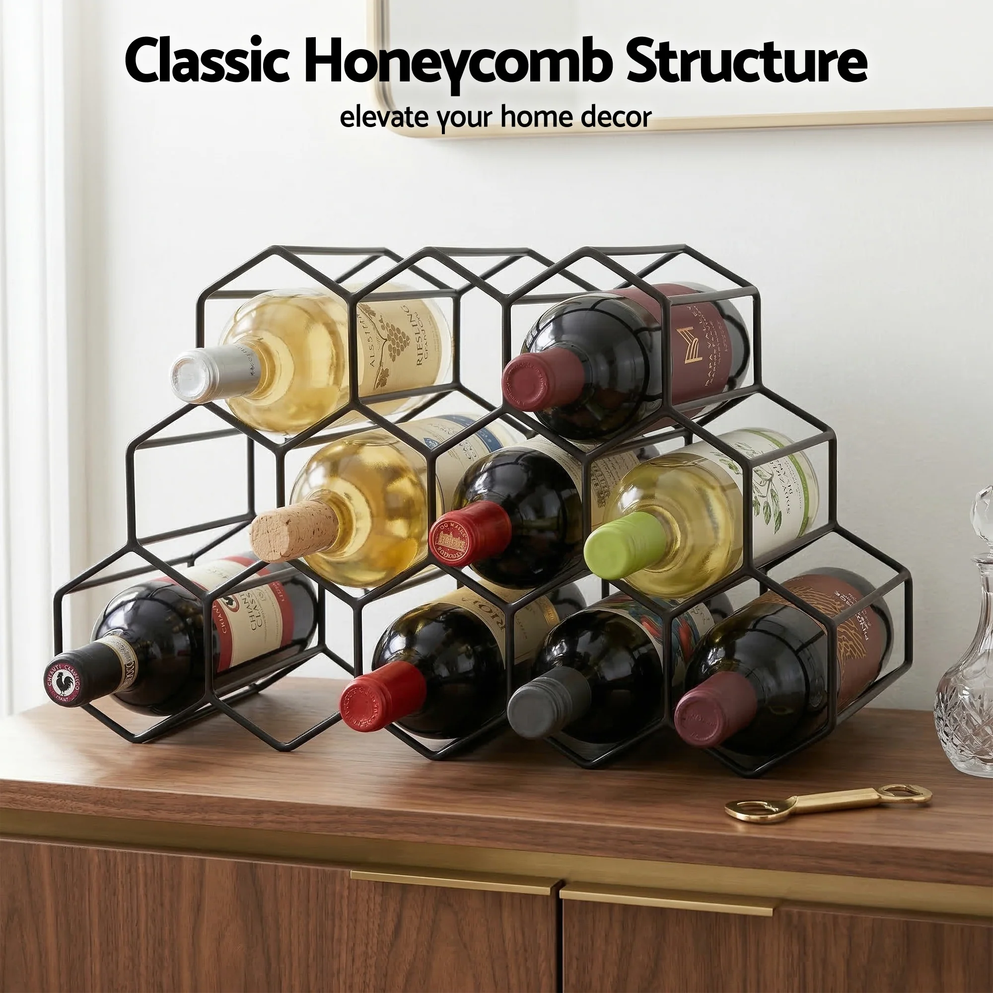Artiss Wine Rack Metal 12 Bottle No Assembly Required Black - Image 6