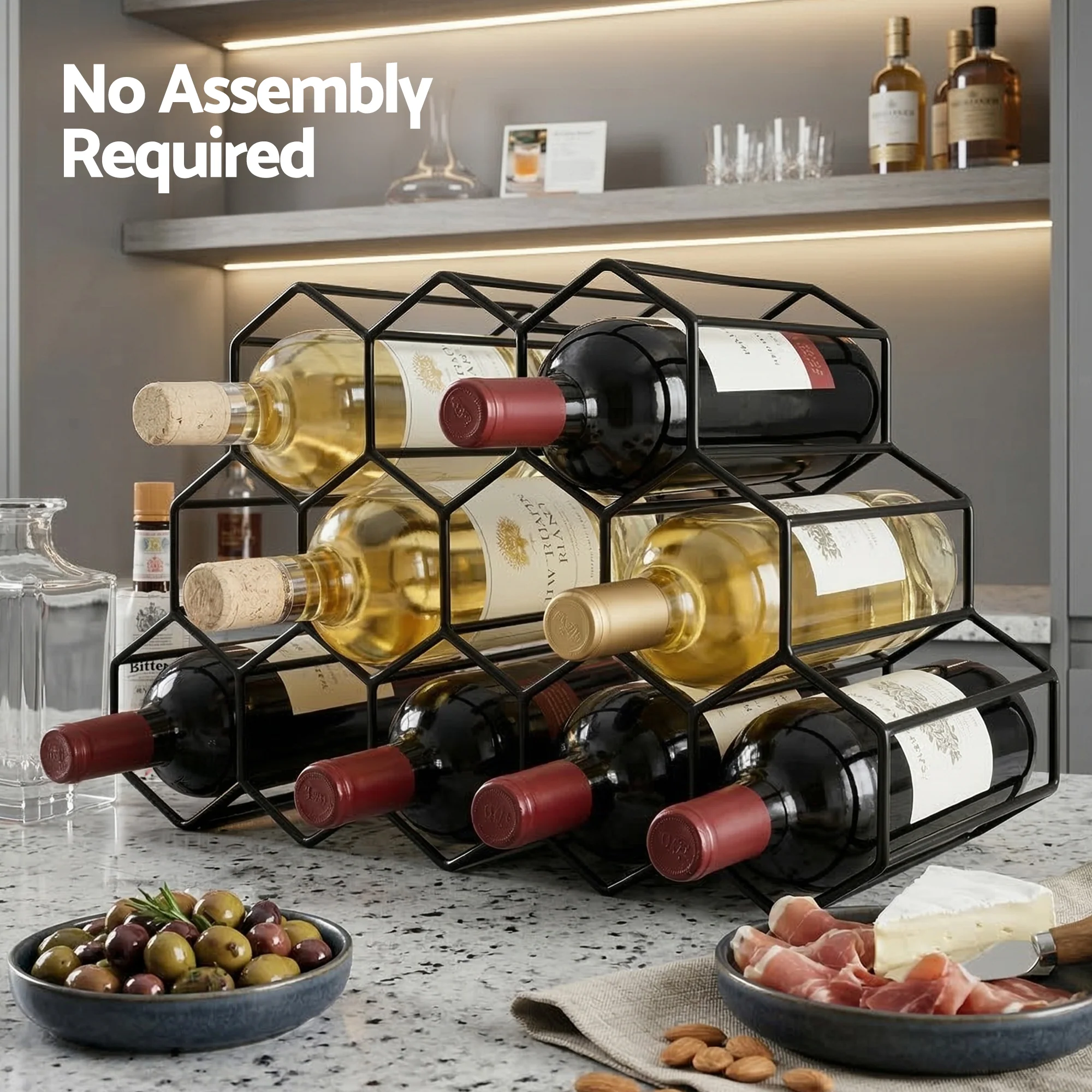 Artiss Wine Rack Metal 12 Bottle No Assembly Required Black - Image 7