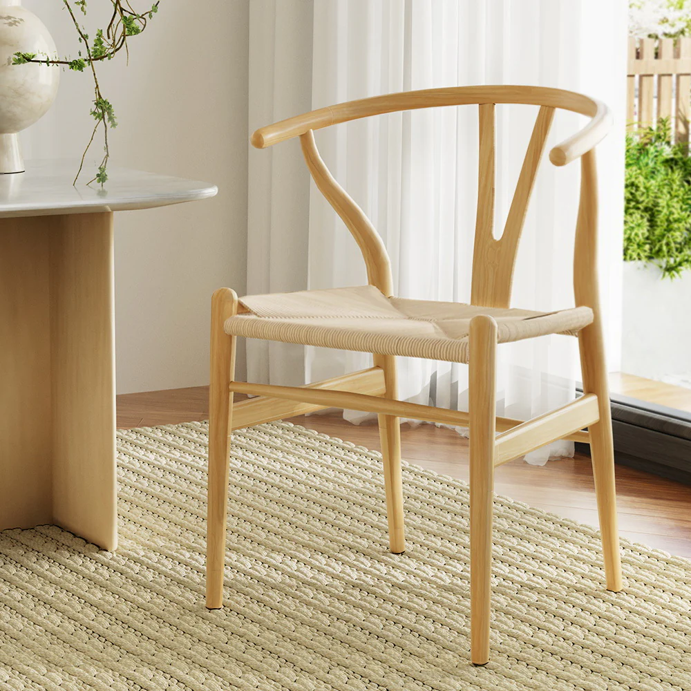 Artiss Dining Chair Wooden Rattan Seat Wishbone Back - Image 5