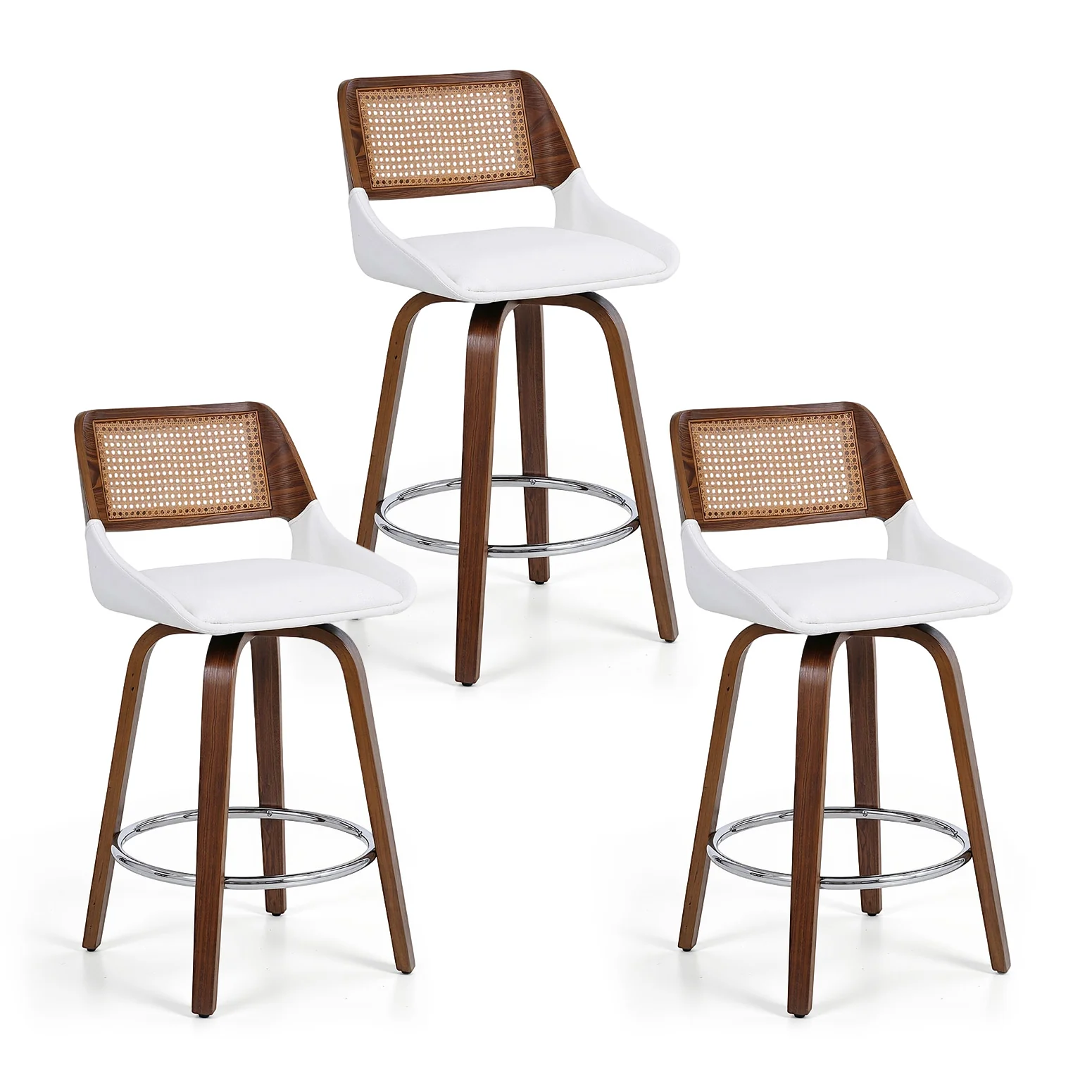 Artiss Wooden Bar Stools Set of 3 Swivel Kitchen Counter Stool Chair 60cm Seat Height - Image 2