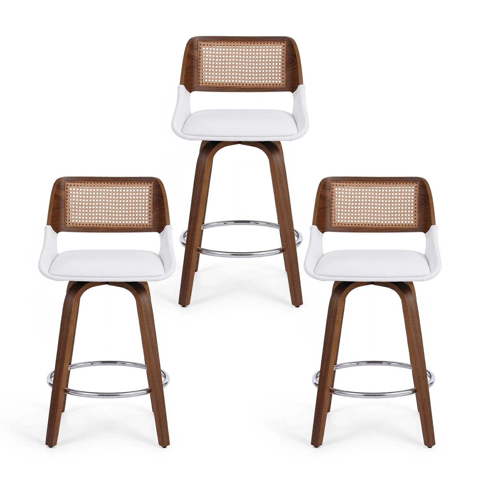 Artiss Wooden Bar Stools Set of 3 Swivel Kitchen Counter Stool Chair 60cm Seat Height - Image 4