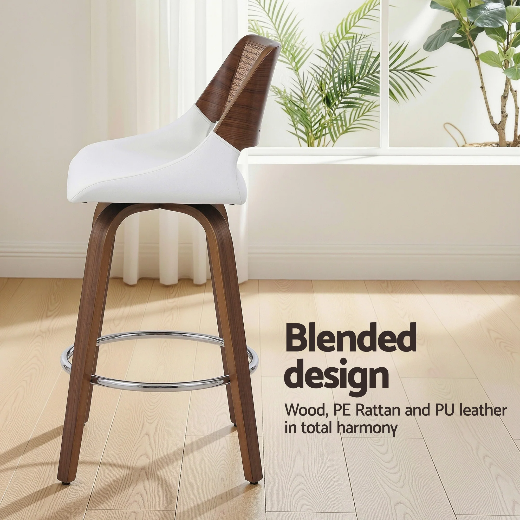 Artiss Wooden Bar Stools Set of 3 Swivel Kitchen Counter Stool Chair 60cm Seat Height - Image 6