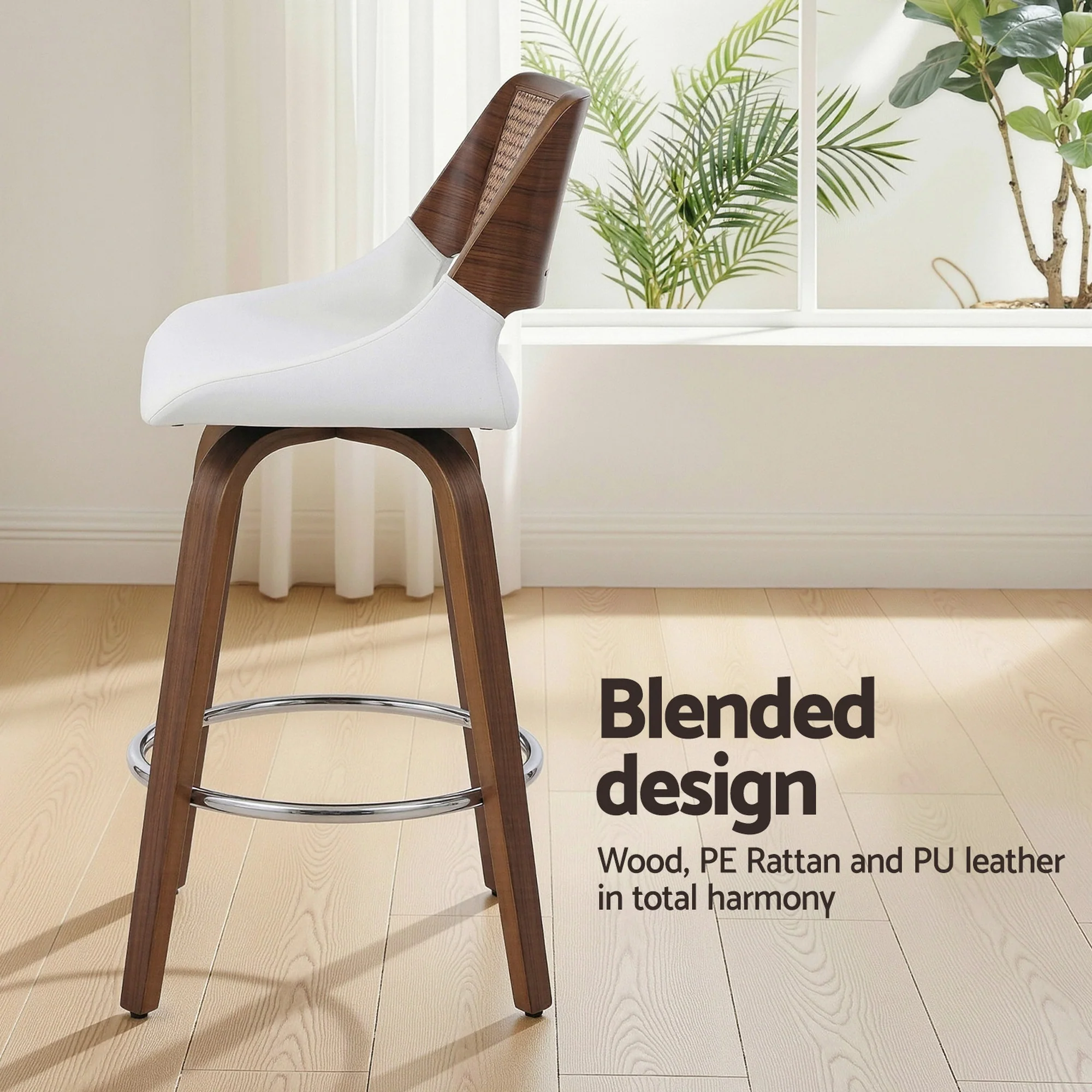 Artiss Wooden Bar Stools Set of 4 Swivel Kitchen Counter Stool Chair 60cm Seat Height - Image 6