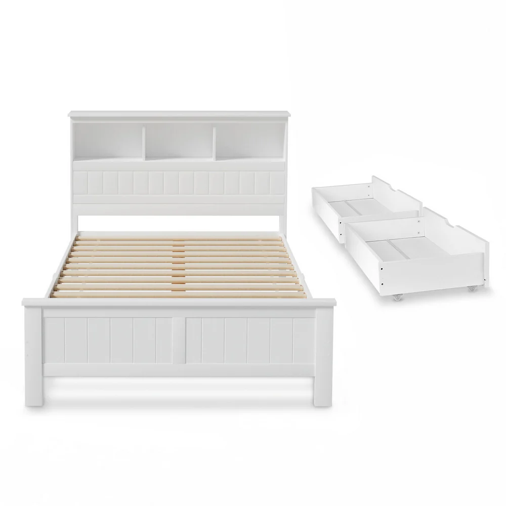 Artiss Wooden Bed Frame Double with Shelves Drawers - Image 3