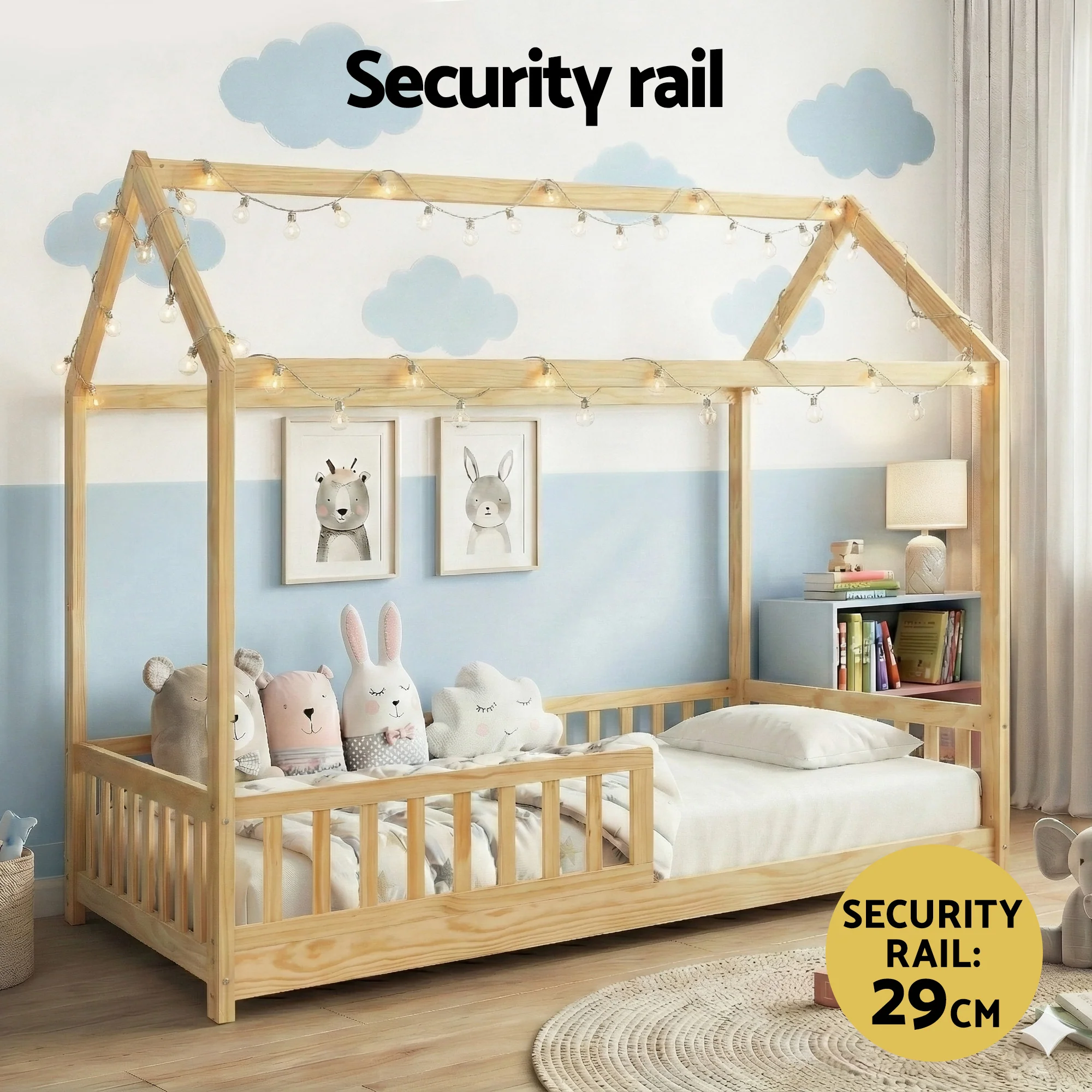 Artiss Bed Frame Wooden Kids House Frame Oak ROCK - Image 5