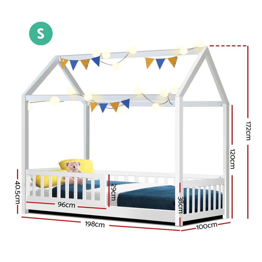 Artiss Bed Frame Wooden Kids House Frame White ROCK - Image 7