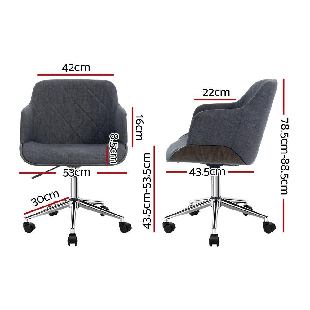 Artiss Wooden Office Chair Fabric Seat Grey - Image 2