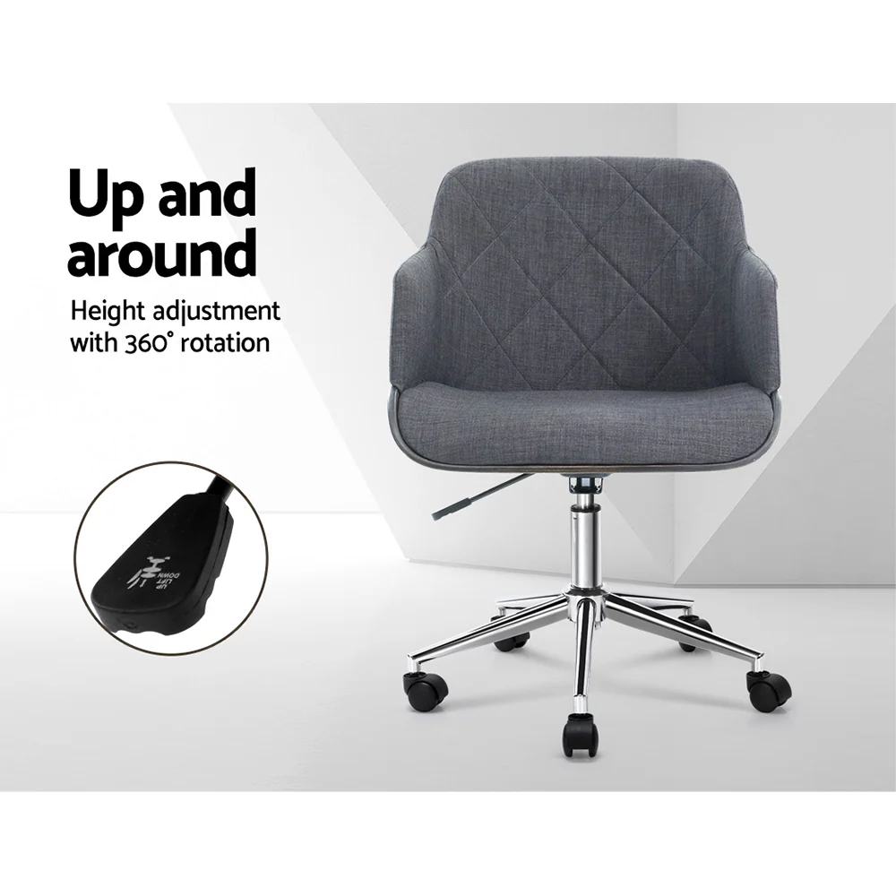 Artiss Wooden Office Chair Fabric Seat Grey - Image 5