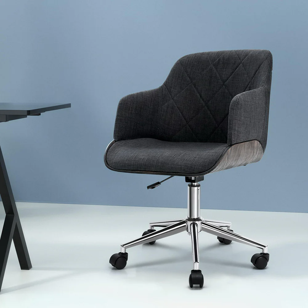 Artiss Wooden Office Chair Fabric Seat Grey - Image 8