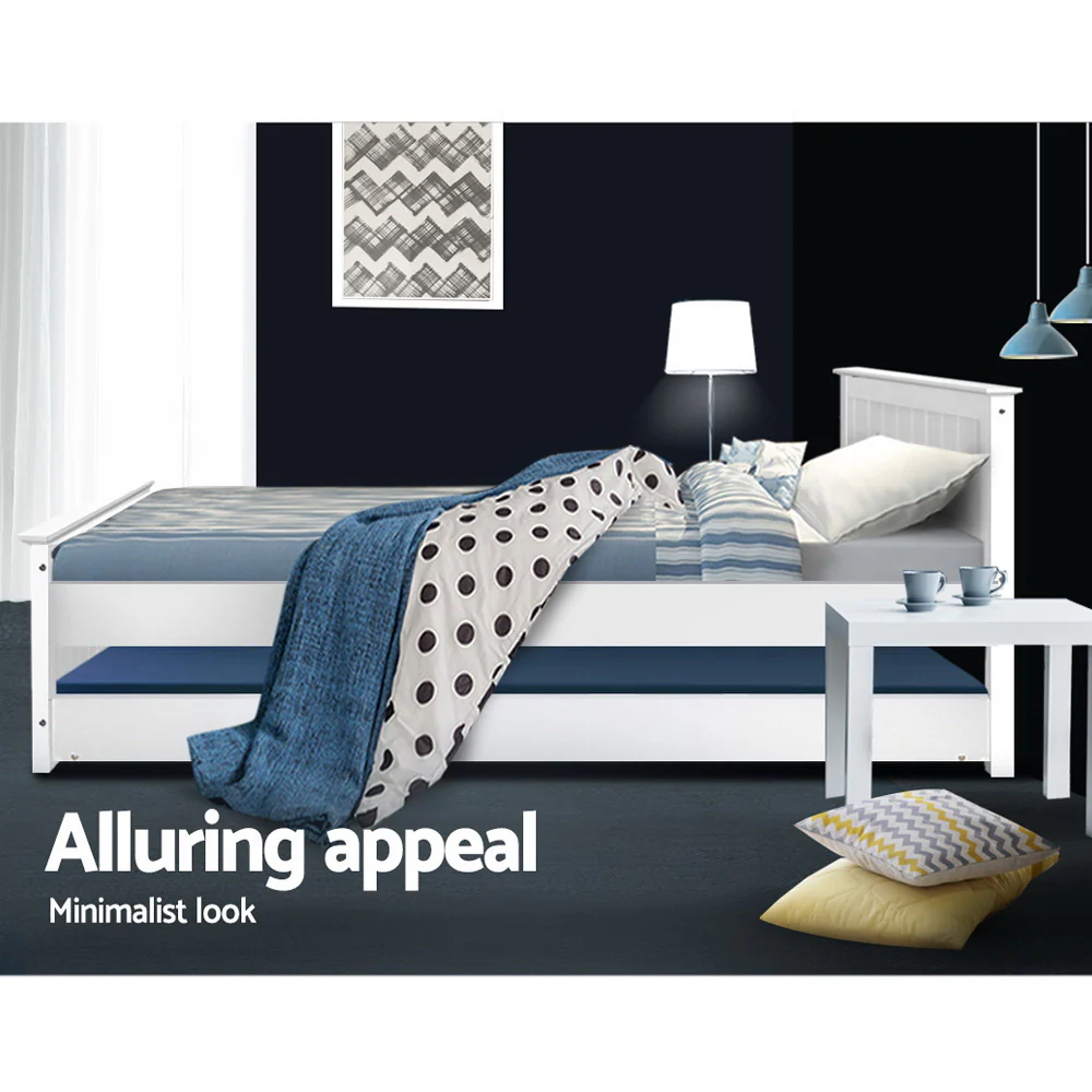 Artiss Bed Frame King Single Size Wooden Trundle Daybed White ELVIS - Image 6
