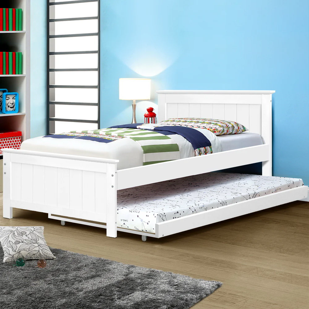 Artiss Bed Frame King Single Size Wooden Trundle Daybed White ELVIS - Image 8