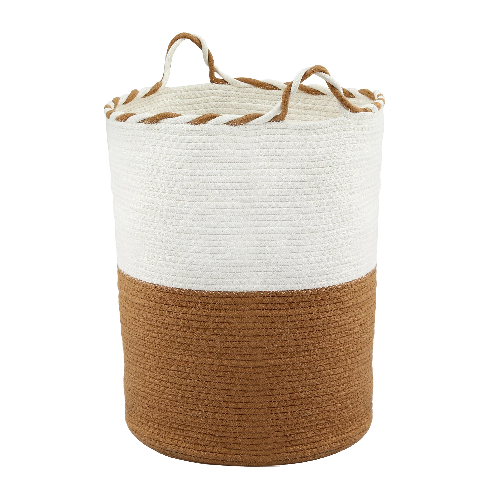 Artiss Woven Laundry Basket with handles Foldable White & Brown - Image 2