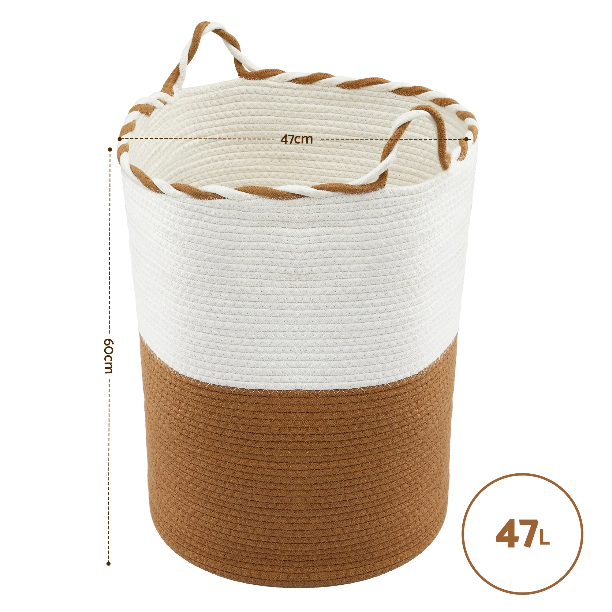 Artiss Woven Laundry Basket with handles Foldable White & Brown - Image 3