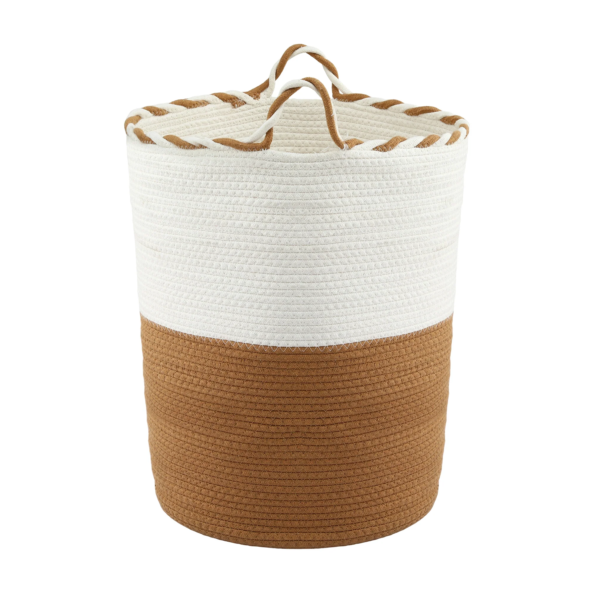 Artiss Woven Laundry Basket with handles Foldable White & Brown - Image 4