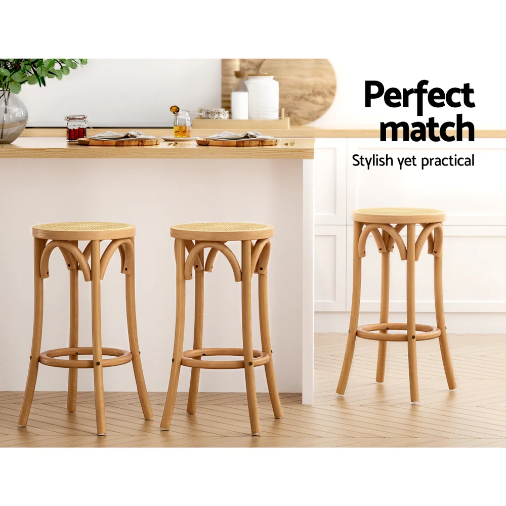 Artiss 2x Bar Stoosl Rattan Seat Wooden - Image 3