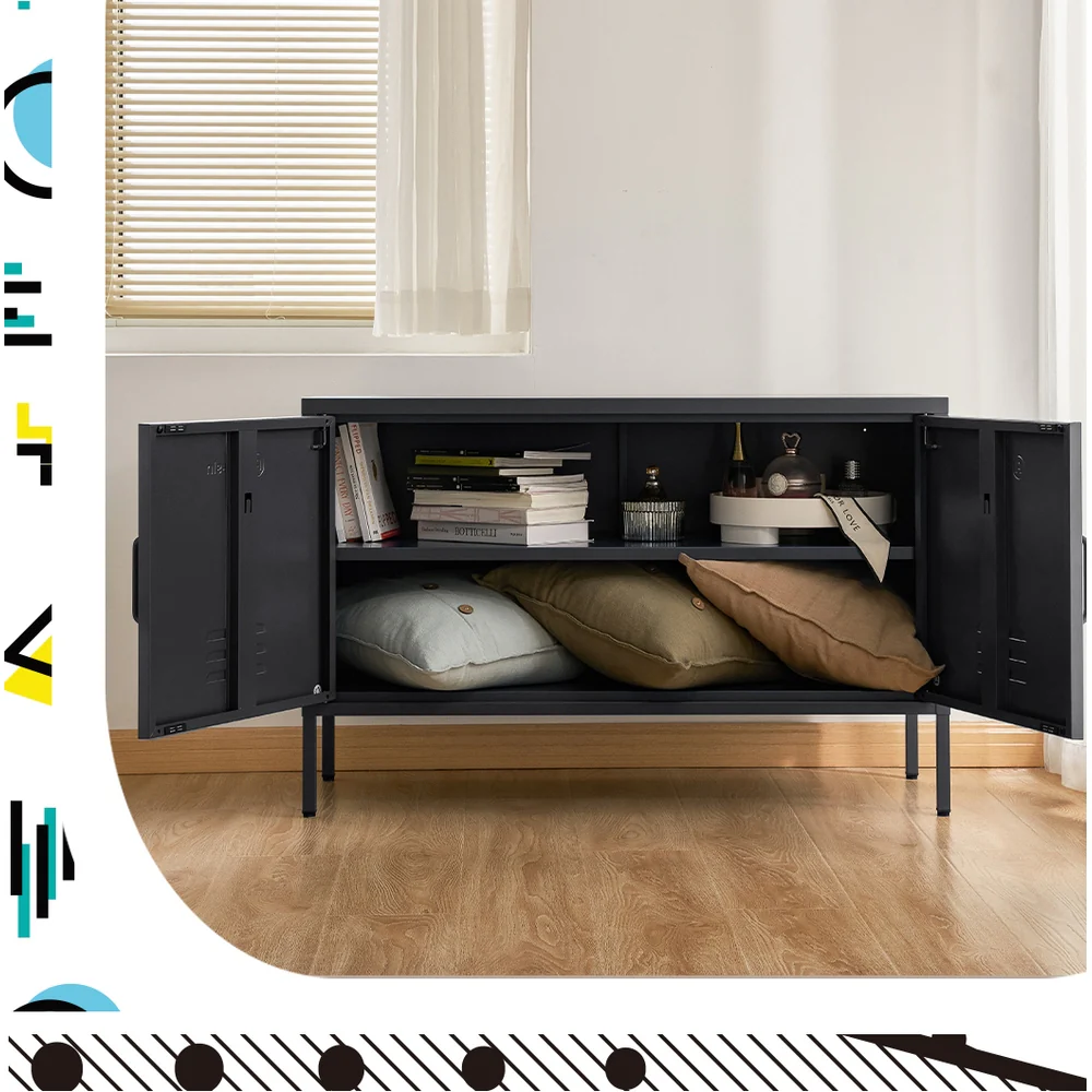 ArtissIn Buffet Sideboard Metal Cabinet - BASE Charcoal - Image 8